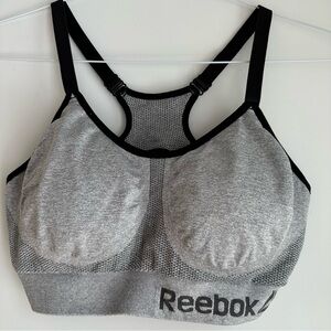 Reebok Racerback Sports Bra Gray with black piping Size Large Lightly padded